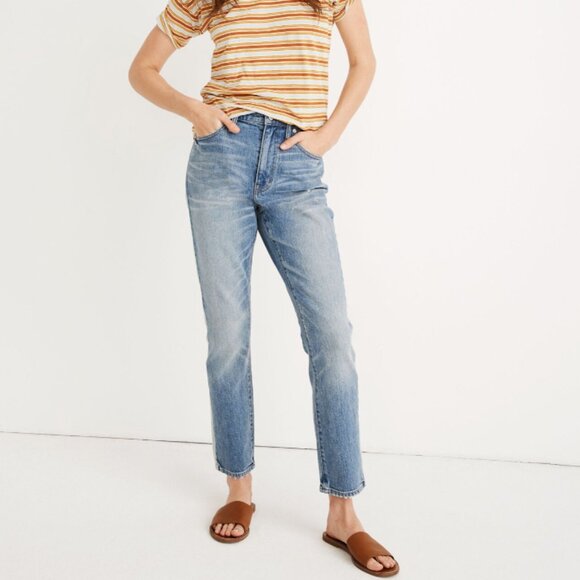 Madewell The High Rise Slim Boyjean Blue - Tuxedo Stripe - Picture 2 of 9